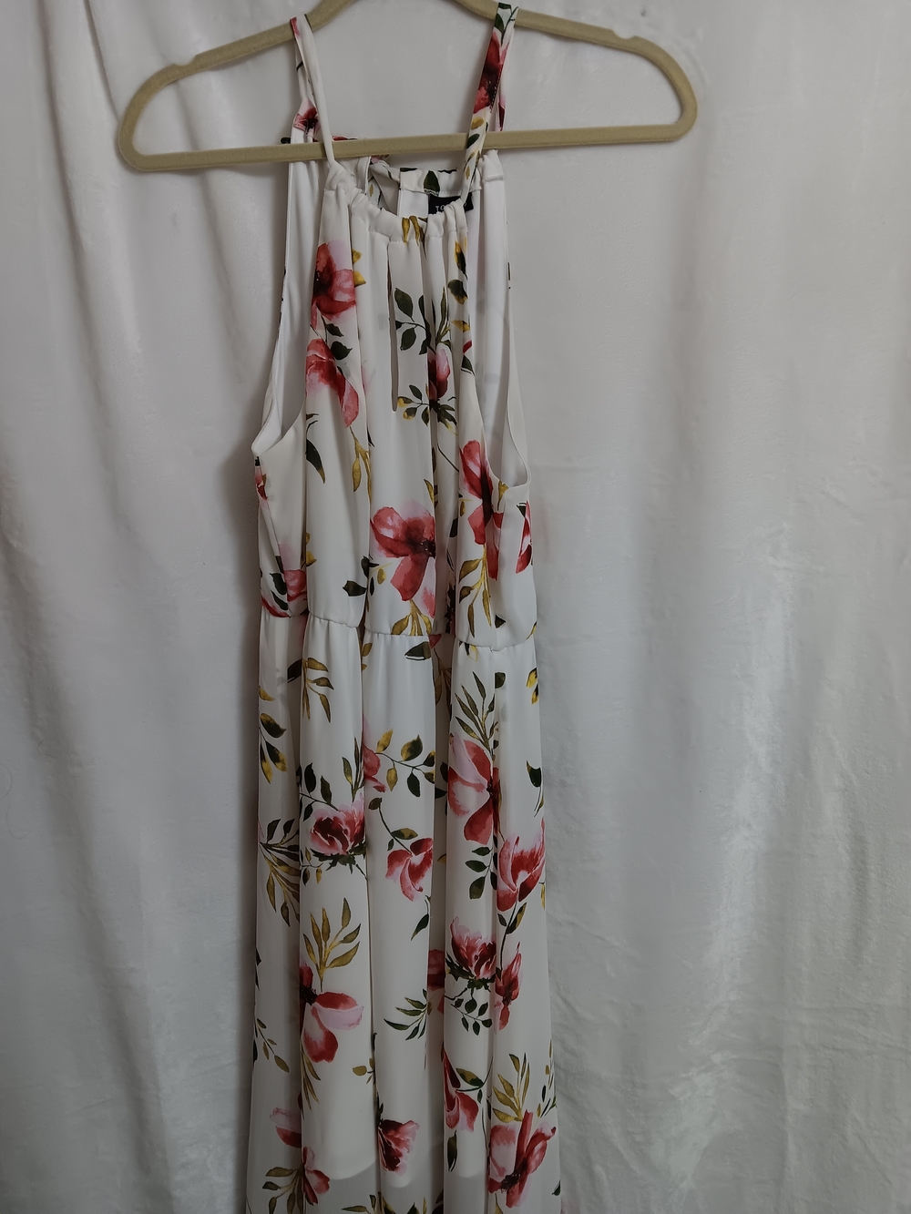 White Maxi Dress with Pink Floral Print - Picture 2 of 6